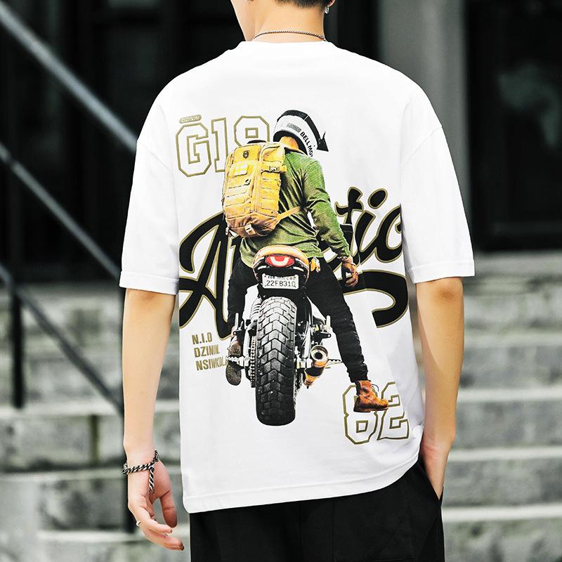 Moto & Biker T-shirt Oversized American Trend Retro Shirt O-neck Half Sleeve Casual Pullover Graphic Punk Clothes Summer
