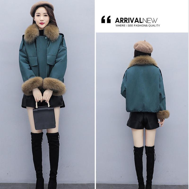 Parker Overcome Female Imitation Fox Big Fur Collar Lamb Wool Short Frock Coat with Velvet To Keep Warm and Comfortable