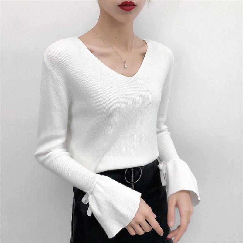 Flare Sleeve Sweaters and Pullovers Autumn Winter Knitted Sweater Women Fashion Korean Style Female