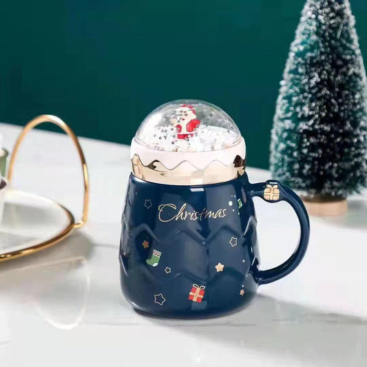 Christmas Mugs Couples Ceramic Santa Claus Figurines with Lid and Spoon New Lid Design Holiday Style Office Home Milk Coffee Cup