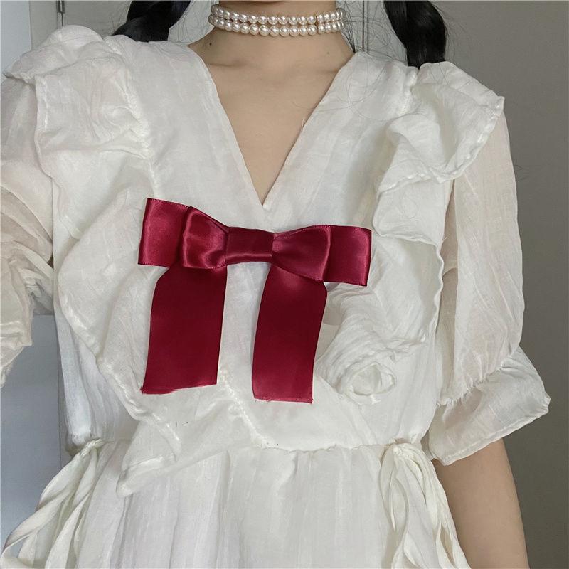 Women's Summer Dress Short Sleeve Sweet and Cute Bow Dress Summer Student White Chiffon Skirt Daily Wear Office Dating Party