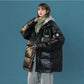 Winter Fake Two-piece Pu Leather Cotton Coat Loose Bread Coat Korean Version Cotton Coat Women's Cotton Jacket Warm Casual Coat Top Outdoor Jacket
