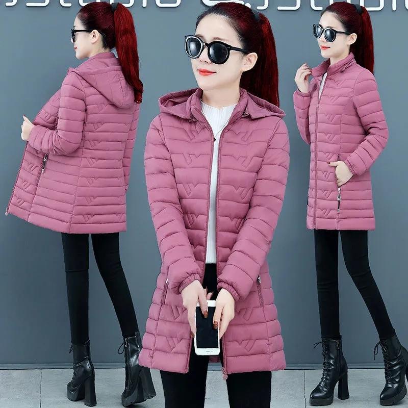 Women Mid-length Jacket Lightweight Duck Down Coats Plus Size Winter Clothes Fall Autumn Coat Medium Outwear with Hoods Slim Midi Long Warm Parka