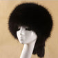 Faux Fox Fur Round Flat Top Faux Fur Hat Thick Autumn and Winter Fur Russian Mongolian Hat Warm Tail Hat