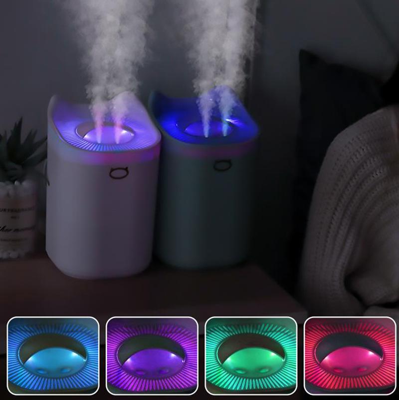 2300ml Double Nozzle Air Humidifier Night Light 24h USB Sprayer Silent Aroma Diffuser for Home Office