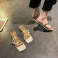 Crystal Heel Slippers Women's Summer Wear Fashion 2 Thick Heel Transparent Sandals