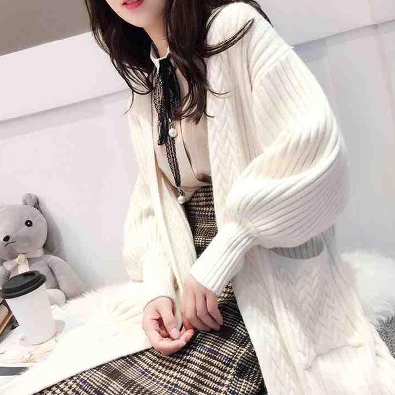 Spring and Autumn Loose Cardigan Sweater Mid-length Knitted Thicken Top Fashion Simple Female Jacket