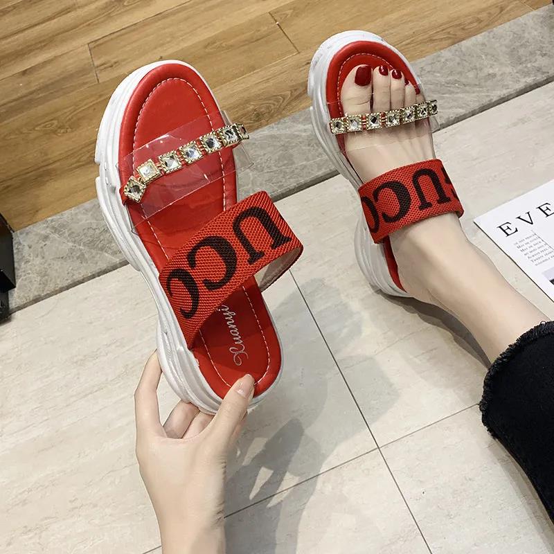 Beach Shoes and Slippers Women's All-match Thick-soled Heelless Sandals and Slippers Women's High-heeled Rhinestone Sandals
