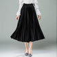 Spring Women Long Metallic Silver Pleated Skirt Midi Skirt High Waist Elascity Casual Skirt Vintage