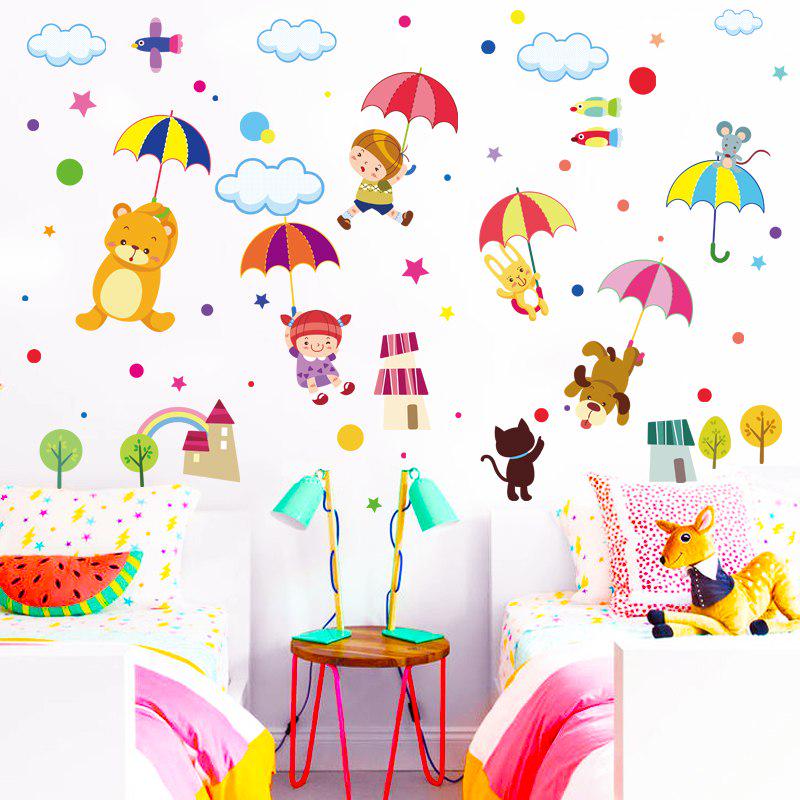 [Wall sticker ]Diy Cartoon Animal With Umbrella Wall Decals Star Tree Forest Wall Stickers For Kids