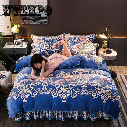 Winter Fleece Bedding Set Duvet Cover Flannel Fleece Flat Sheet 4pcs Caroset Bed Linens Warm