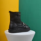 Women's Boots Winter Shoes Plush Fur Boots Black Brown Leather Ankle Booties Warm Platform Shoes Snow Boots Punk Flat Platform Shoes