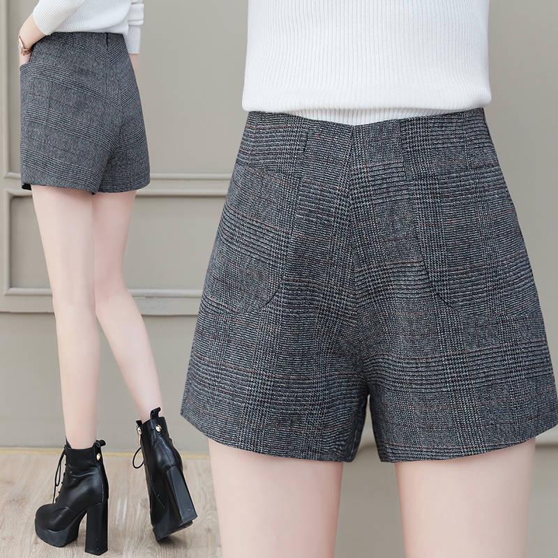 Woolen Shorts Women High Waist Wide Leg Shorts Female Office Lady Loose Shorts