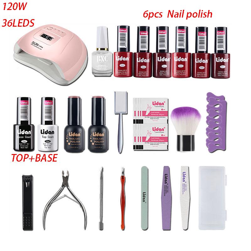 Nail Art Set 8pcs UV Gel Polish 120 W LED UV Lamp Nail Dryer Kit Nail Varnish Manicure Tools Set