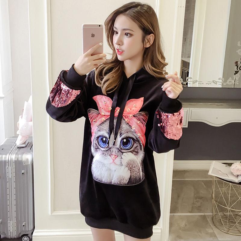 Wild large size long sleeve warm hooded Top autumn and winter sweater cotton female Sweatshirt