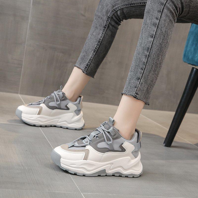 Women's Spring Platform Chunky Sneakers Gray Brown Sports Shoes Comfort Casual High Sneaker Women Vulcanize Sneakers