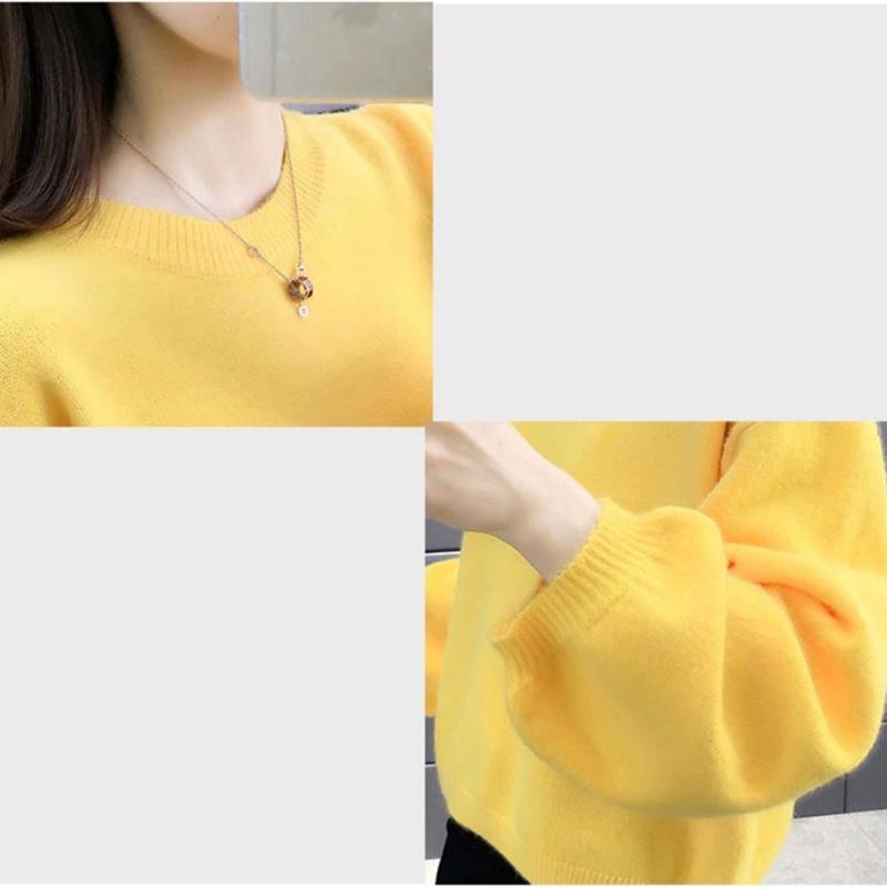 Winter Women Sweater Half Turtleneck  Pullover Loose Jumper Lantern Sleeve Knit Tops
