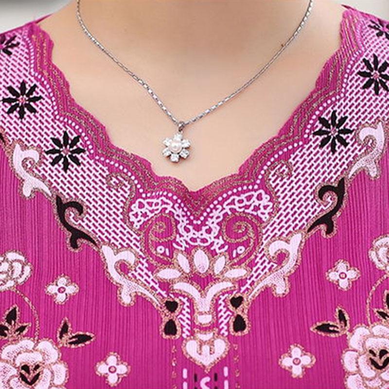 Women's Summer Plus Size Short Sleeve Top Printed Loose Versatile Round Neck T-Shirt Mommy Dress