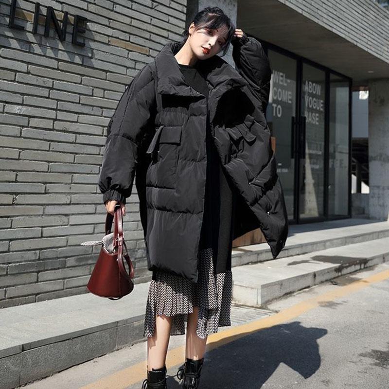 Winter Mid-length Loose Cotton Coat Ins Style Solid Color Casual Jacket Stand Collar Thickened Female Coat