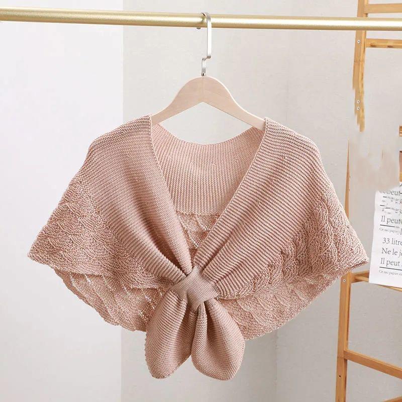 WTEMPO Summer Knitting Little Shawl Women's Thin Solid Color Knotted Neckties