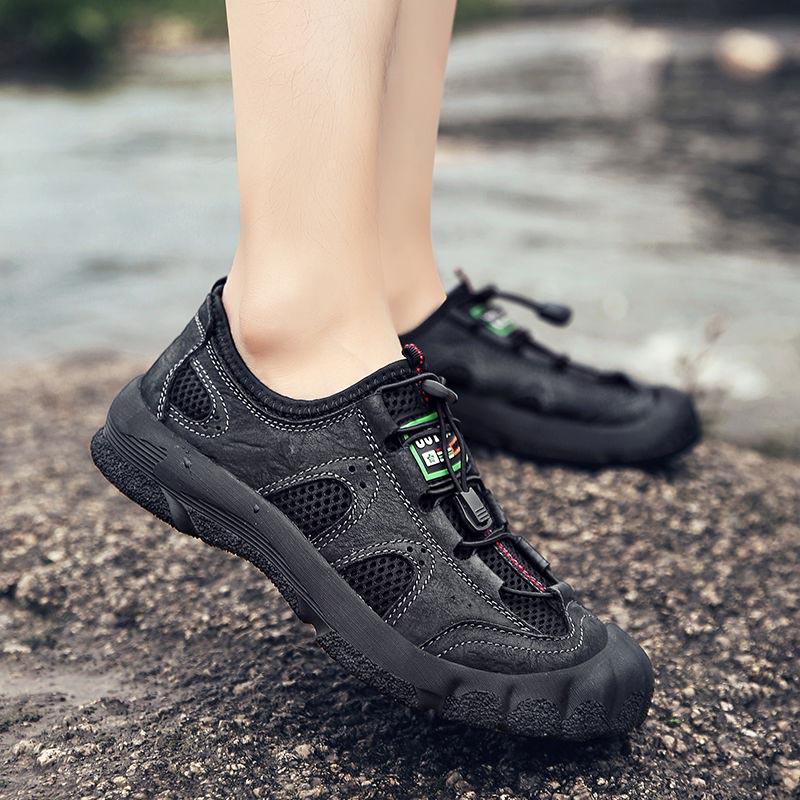 Plus Size 38-46 Men Outdoor Water Sneaker Non Slip Hiking Climbing Aqua Shoes Beach Barefoot Upstream Shoes Leather Seaside Shoes