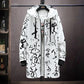 Chinese Calligraphy Print Jacket Men Hooded Windbreaker Spring Casual Loose Coat Soft Comfortable Top Long