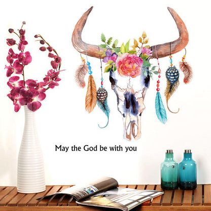 [sticker ]New Cartoon Hand -Painted Horns Feathers Wall Stickers For Kids Rooms Nursery Children De