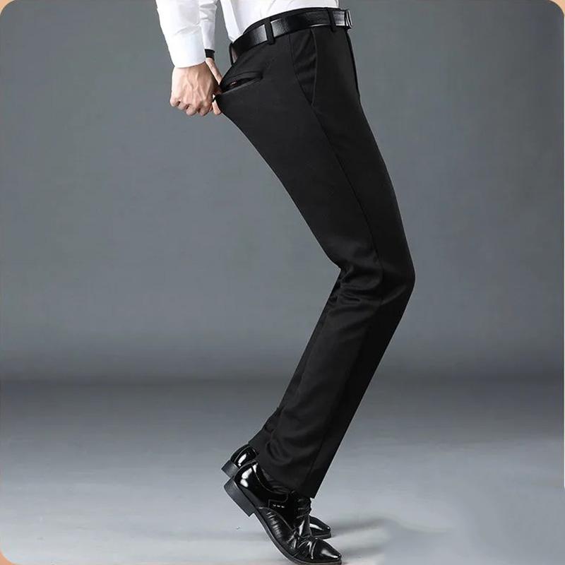 Men's Casual Pants Loose Straight-leg Bussiness Trousers Pants Autumn Winter Thick High-waist Stretch and Fleece Trousers Solid Outdoor Long Pants