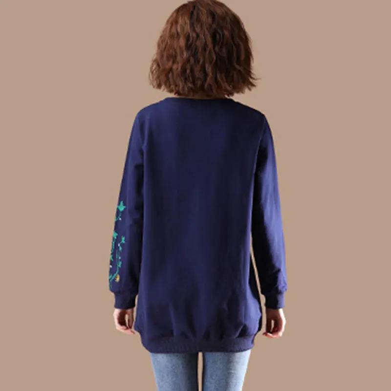 Women Ladies Long Sleeve Loose Blouse Summer Round Neck Casual T-Shirts Tops Clothing embroidery Casual Soft Pullover