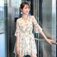 Pofulove Plus Size Women Summer Floral Chiffon Dress Slim Long Dress Below The Knee Sexy Dress