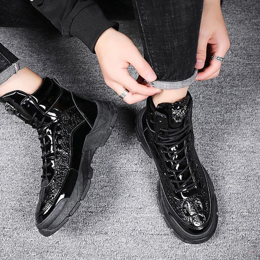 Autumn Trend Martin Boots Men's Shiny Motorcycle Boots All-match British Trendy Shoes