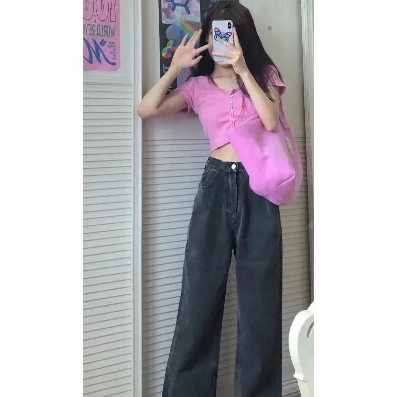 High Waist Stretch Jeans Women's Loose Long Denim Trousers Large Size Wide-leg Jeans Pants Spring and Autumn Casual Straight Denim Pants