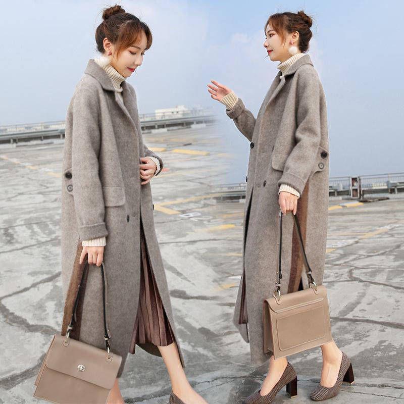 2019 Women Plus Size Autumn Winter Cassic Simple Wool Long Coat Female Robe Outerwear Manteau Femme