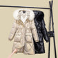 Winter Thick Mid-length Hooded Shiny Down Jacket Women Loose Waist Big Fur Collar White Duck Down Jacket Women Winter Thick Warm Jacket
