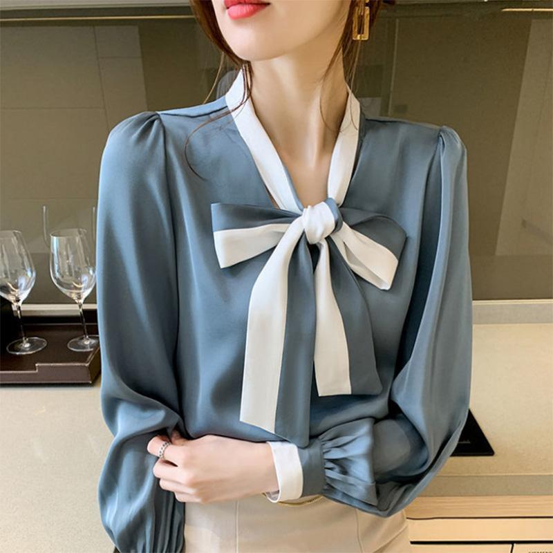Bow Professional OL Shirt Women's Long-sleeved Top Chiffon Shirt