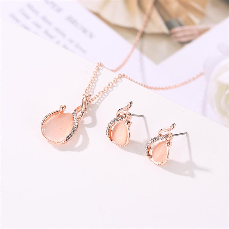 Set Jewelry Small Fresh Crystal Opal Bridal Set Necklace Earrings Simple Two-Piece Set