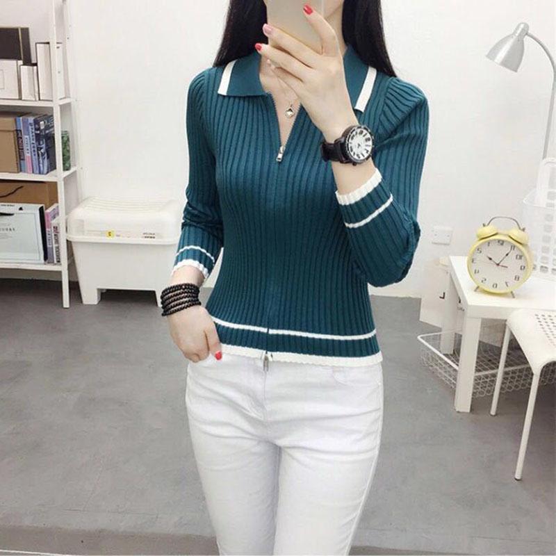 Autumn and Winter Knitted Sweater Fashion Slim Sexy Tops Simple Style Young Women's Bottoming Shirt
