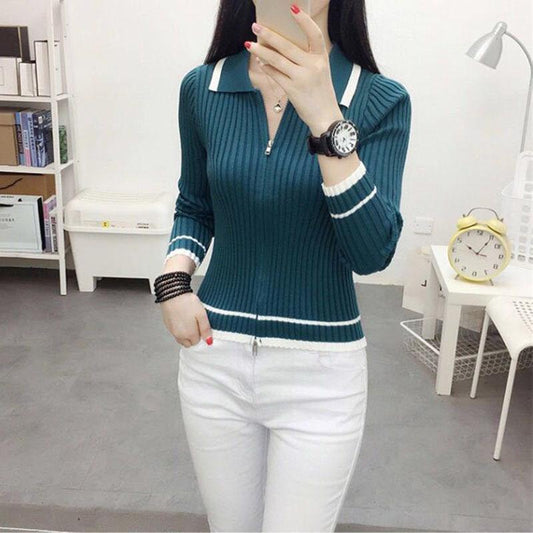 Autumn and Winter Knitted Sweater Fashion Slim Sexy Tops Simple Style Young Women's Bottoming Shirt