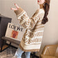 Vintage  Printed Mid-length Thick Sweater Women Loose Casual Knit Sweater Round Neck Pullover Fair Isle Jacquard Sweater