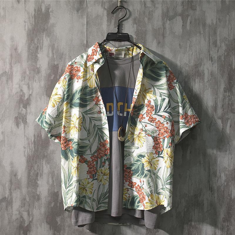 Shirt Men's Short-sleeved Summer Beach Flower Shirt Loose Shirt