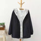Prettylan Women Jacket Coat Pocket Zipper Hooded Two Side Wear Cartoon Print Outwear
