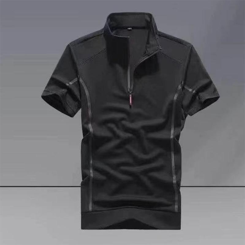 Short-sleeved Suit Men's Summer Stand-up Collar Sportswear Youth Two-piece Solid Color Casual Business T-shirt