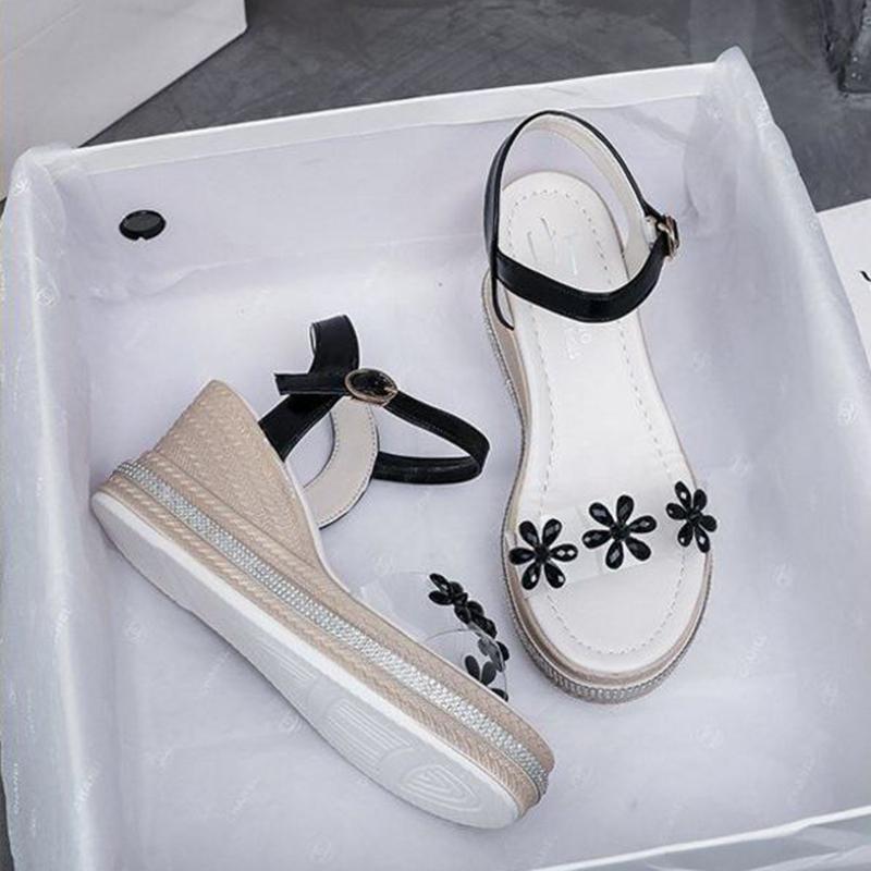 Women's Sandals Super High-heeled Wedge with Open Toe Flower Platform Sandals Waterproof Platform All-match Buckle Women's Shoes