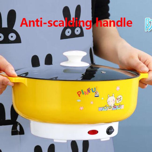 1000W Double Gear Electric Heat Pot 28cm Non-stick Cookware Boiling Soup Pot with 1 Steamer for Family