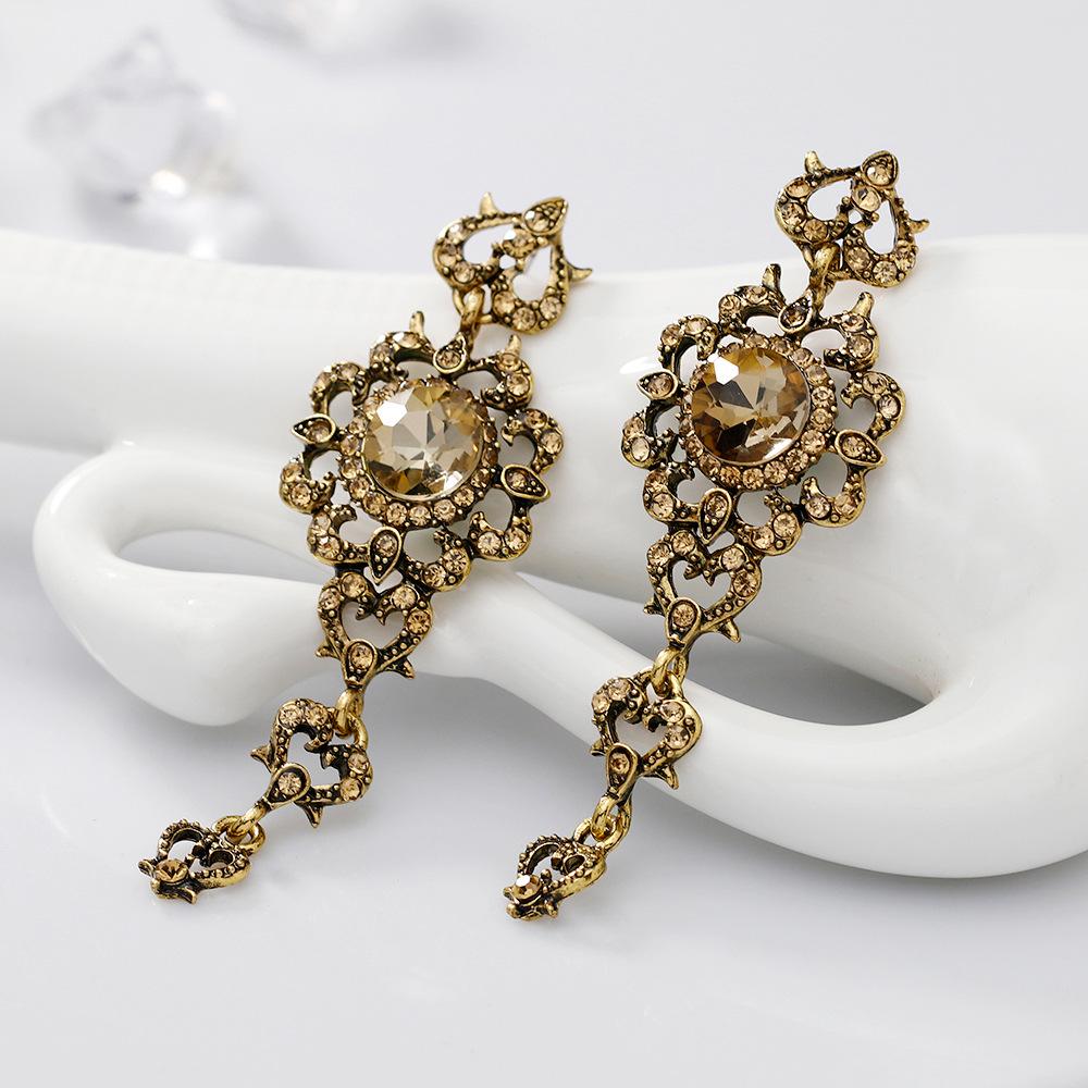 Creative Bohemian Retro Water Drops Tassel Long Earrings Jewelry Set Gifts fit with Wedding Dress