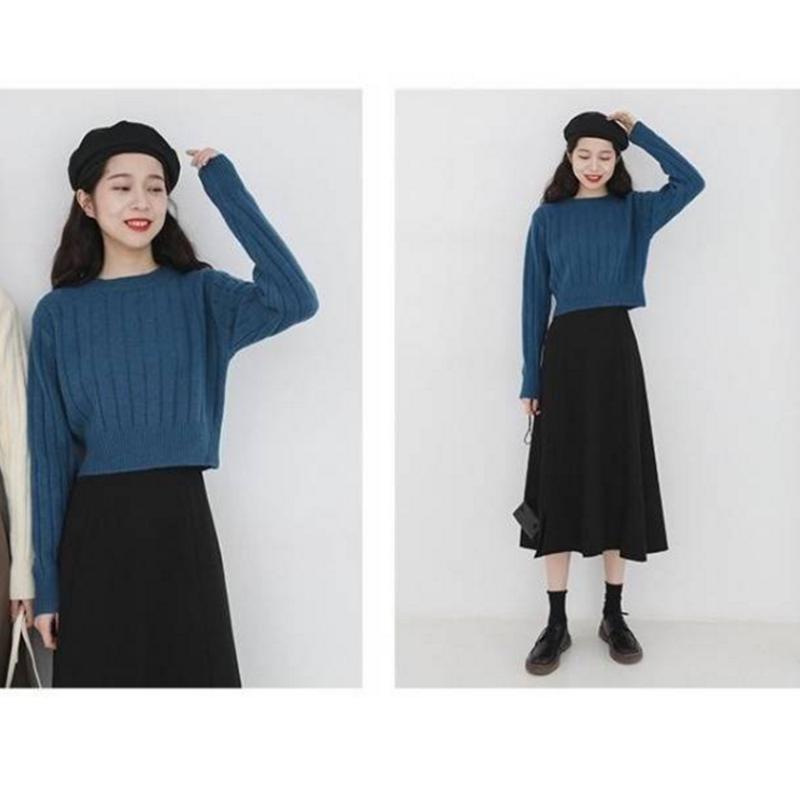 Pofulove Girl's New Half Turtleneck Sweater Korean version of loose lazy outer wear base sweater