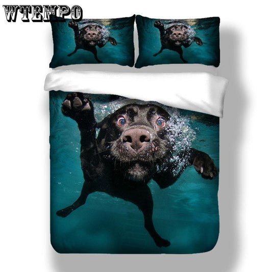 Cute Swiming Dog Bedding Sets Kids Duvet Cover Set Luxury Personalise 3D Pattern Bedding Set