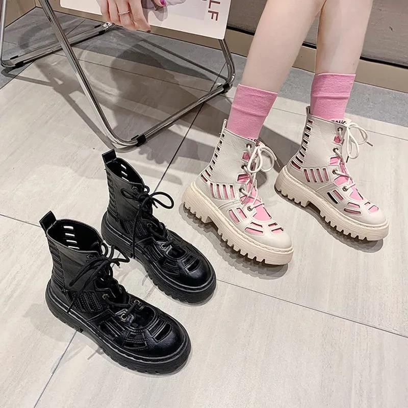 Net Red British Style Hollowed Out Increased Martin Boots Women's Summer Thin Short Boots Trendy All-match Breathable Sandals