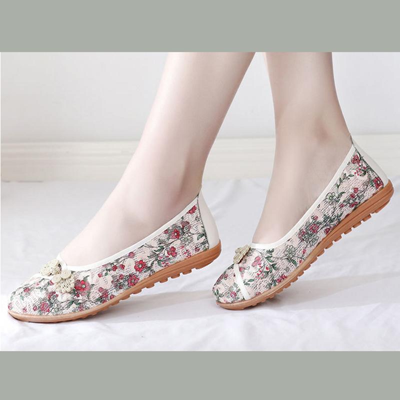 Spring and Summer Flat Mother Shoes National Style Old Beijing Cloth Shoes Women Middle-aged and Elderly Women's Net Shoes Breathable Net Yarn Shoes