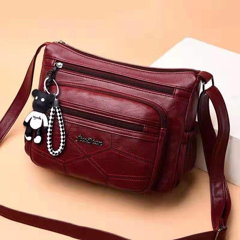 Sheep Leather Multi-layer Female Bag Fashion Trend Large Capacity Messenger Bag Middle-aged Lady Shoulder Bag Mother Bag